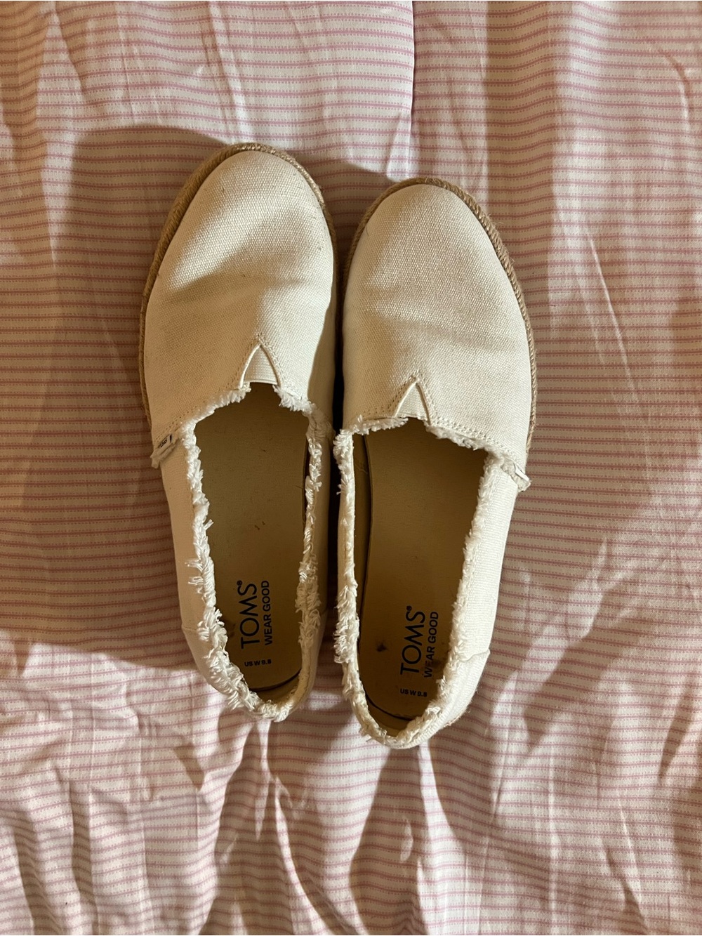 TOMS Cream Canvas Slip-On Espadrilles with Frayed Edge
